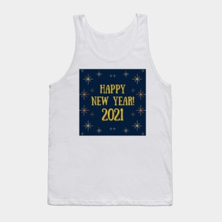 happy new year! 2021 holiday blue gold yellow stars pattern Tank Top